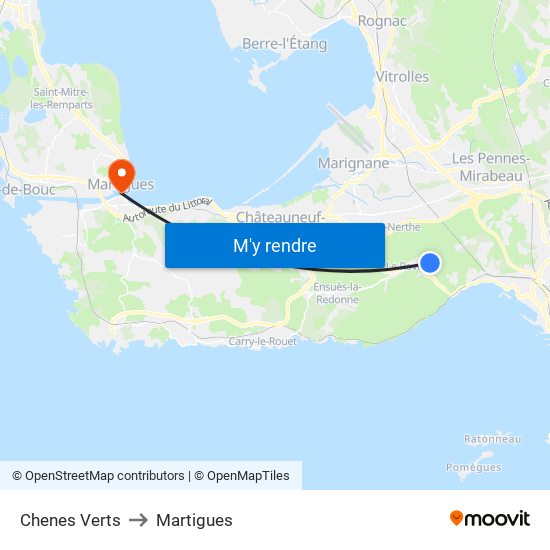 Chenes Verts to Martigues map