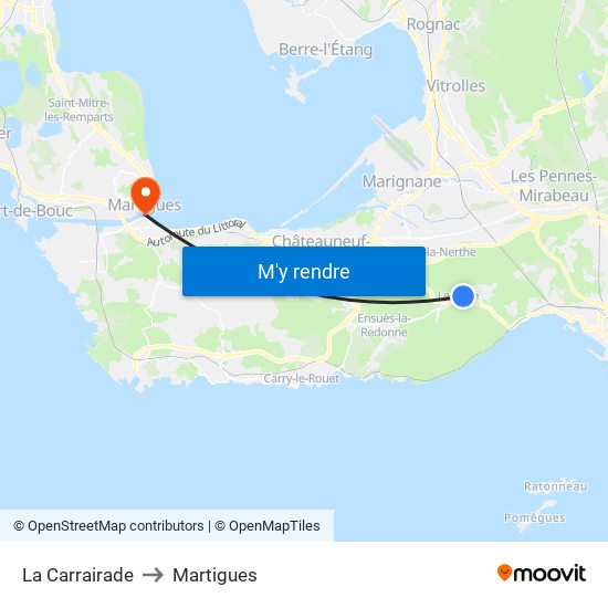La Carrairade to Martigues map