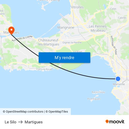 Le Silo to Martigues map