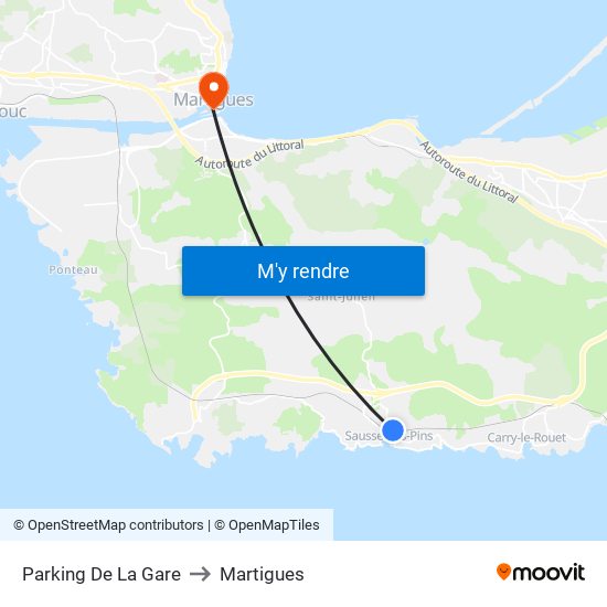 Parking De La Gare to Martigues map