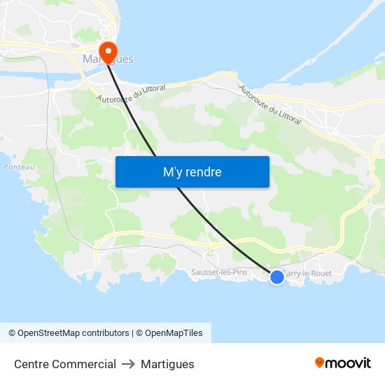 Centre Commercial to Martigues map