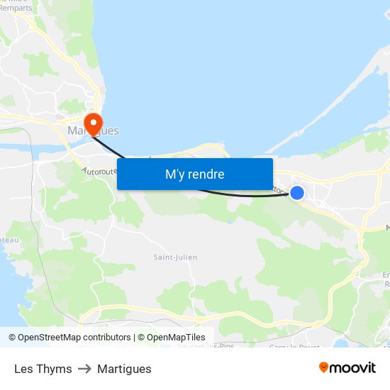 Les Thyms to Martigues map