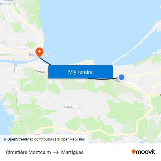 Cimetière Montcalm to Martigues map
