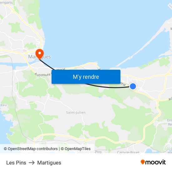 Les Pins to Martigues map