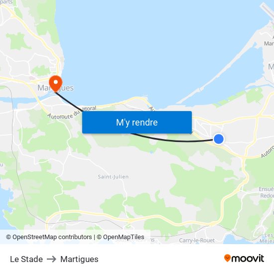 Le Stade to Martigues map