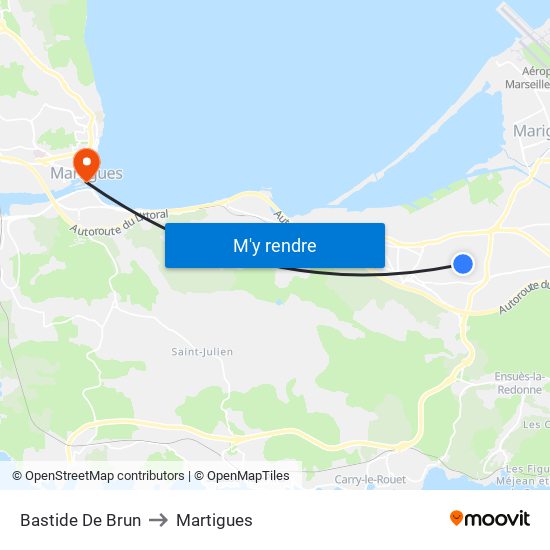 Bastide De Brun to Martigues map
