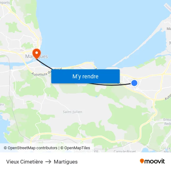 Vieux Cimetière to Martigues map