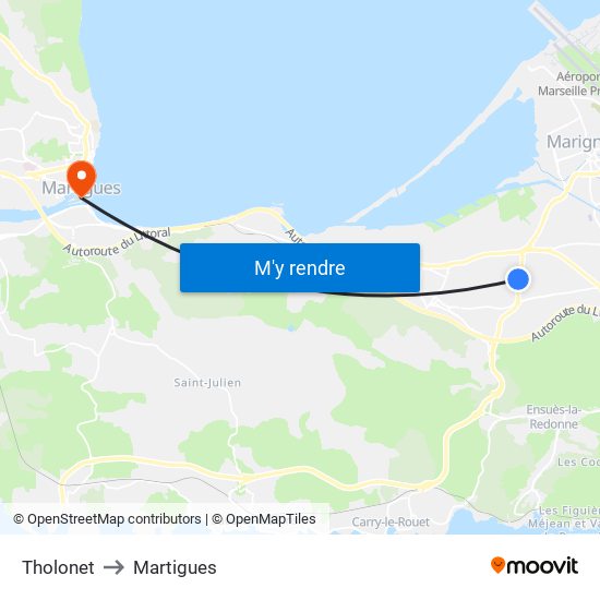 Tholonet to Martigues map