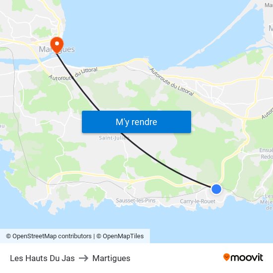 Les Hauts Du Jas to Martigues map