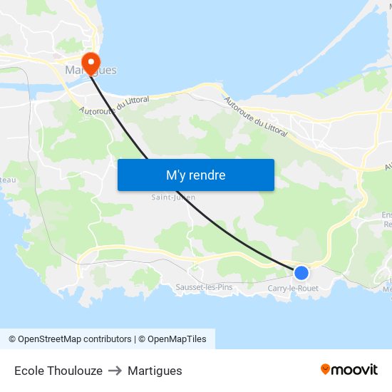 Ecole Thoulouze to Martigues map