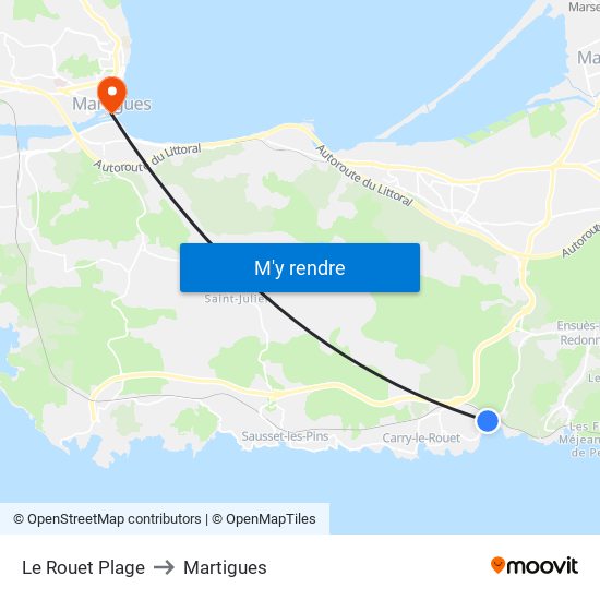Le Rouet Plage to Martigues map