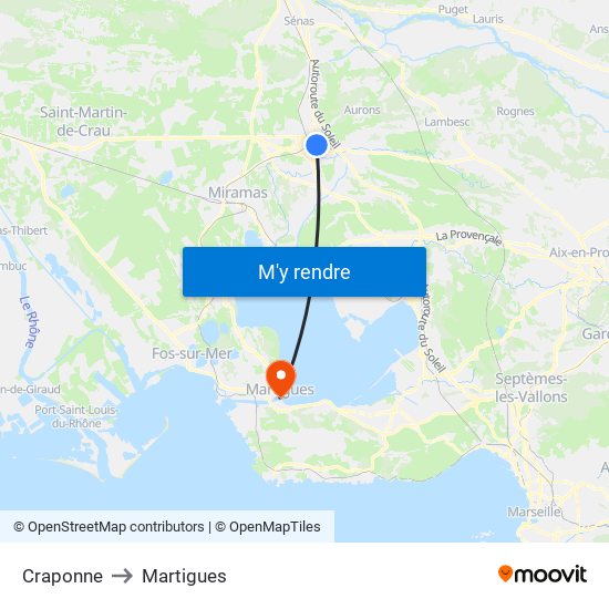 Craponne to Martigues map