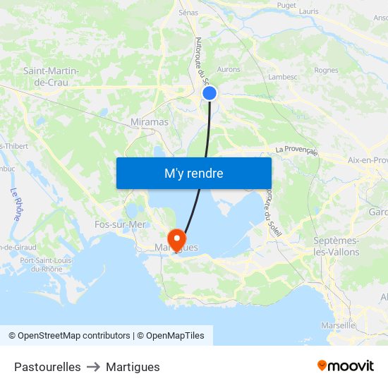 Pastourelles to Martigues map