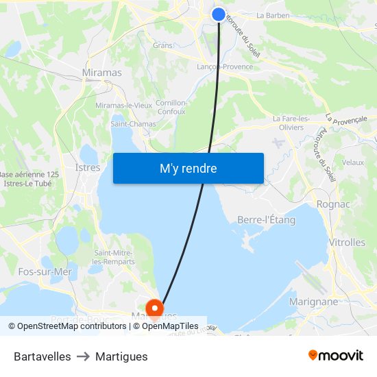 Bartavelles to Martigues map