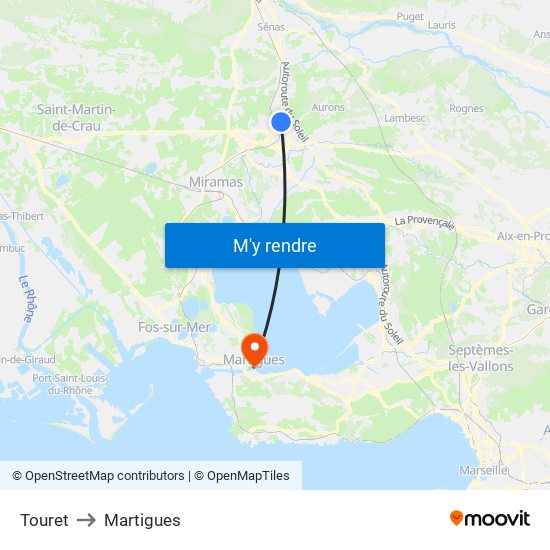 Touret to Martigues map