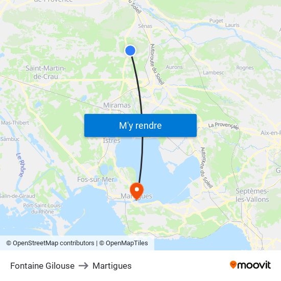 Fontaine Gilouse to Martigues map