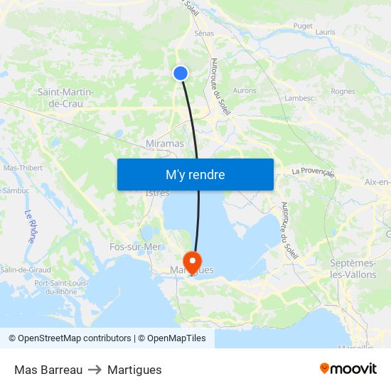 Mas Barreau to Martigues map