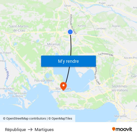 République to Martigues map
