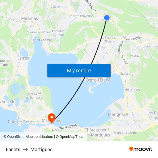 Fânets to Martigues map