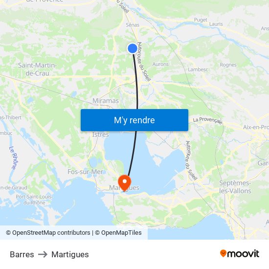 Barres to Martigues map