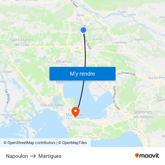 Napoulon to Martigues map