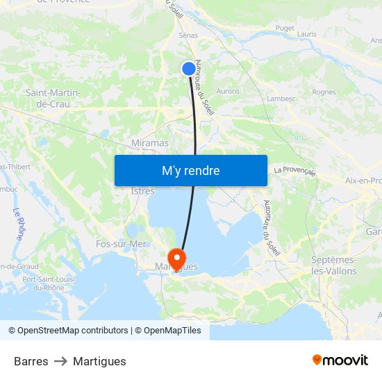 Barres to Martigues map