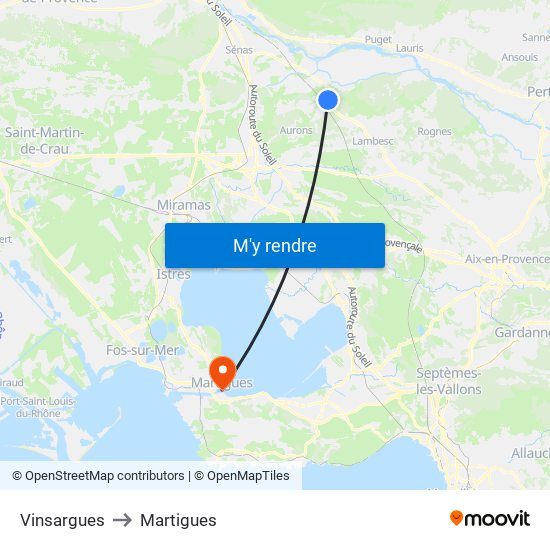 Vinsargues to Martigues map