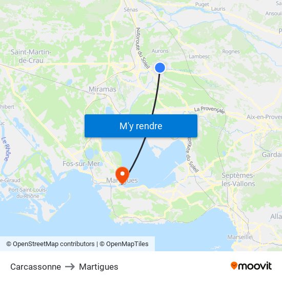 Carcassonne to Martigues map