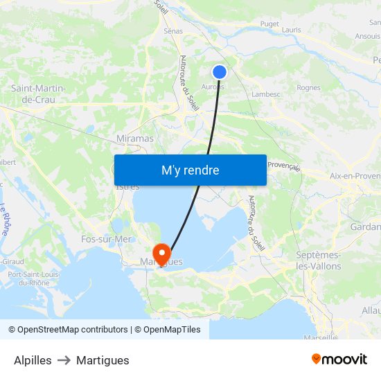 Alpilles to Martigues map