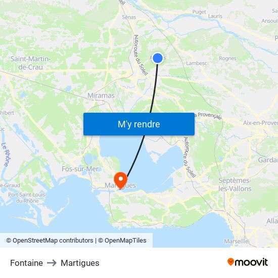 Fontaine to Martigues map