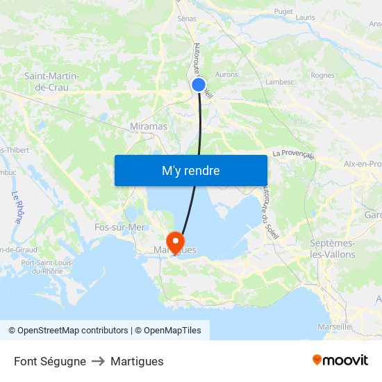 Font Ségugne to Martigues map