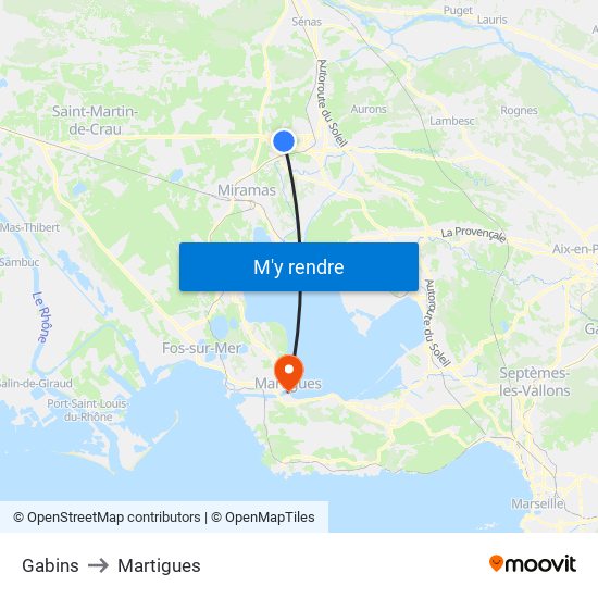 Gabins to Martigues map
