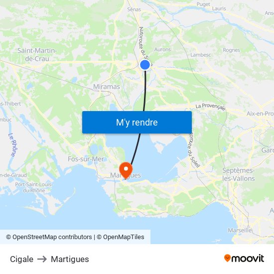 Cigale to Martigues map