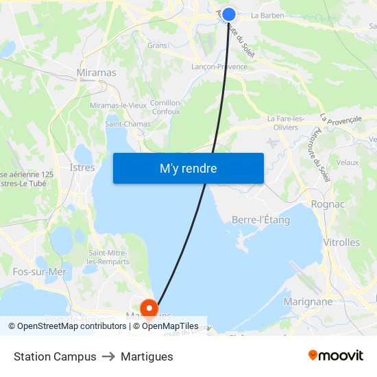 Station Campus to Martigues map