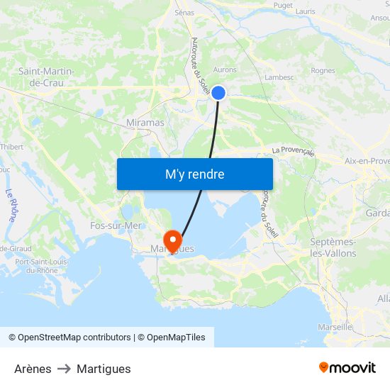 Arènes to Martigues map