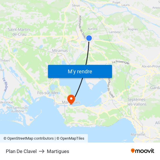 Plan De Clavel to Martigues map