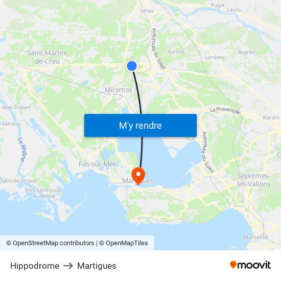 Hippodrome to Martigues map