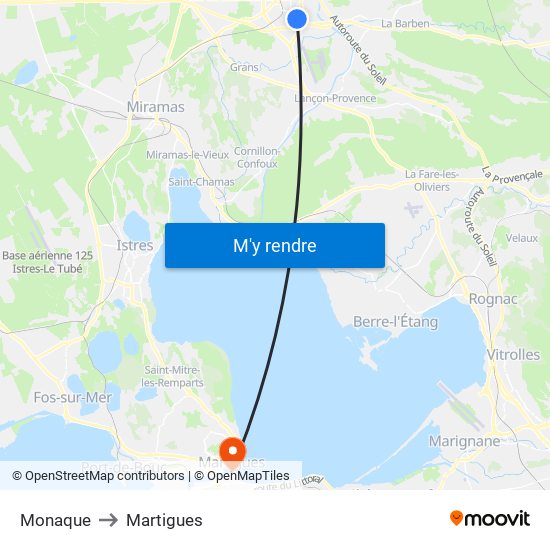 Monaque to Martigues map