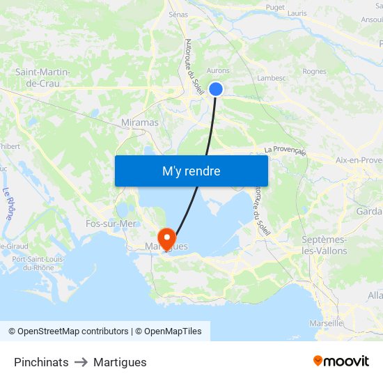 Pinchinats to Martigues map