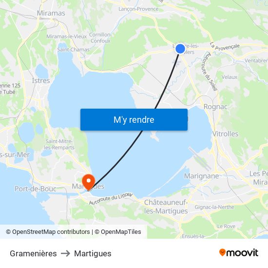 Gramenières to Martigues map