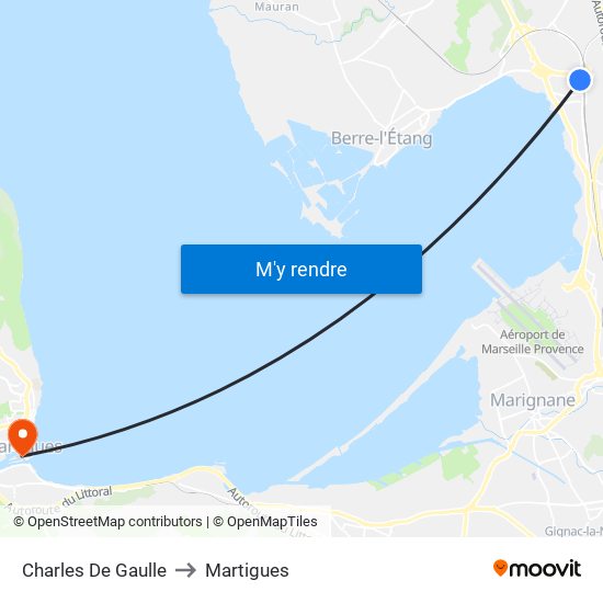 Charles De Gaulle to Martigues map