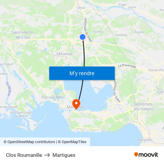 Clos Roumanille to Martigues map