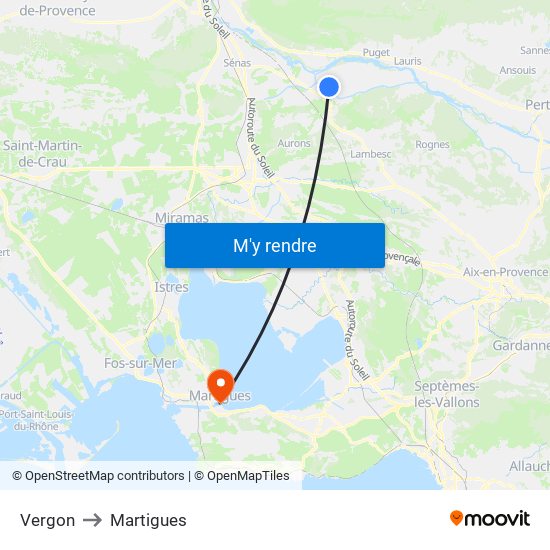Vergon to Martigues map