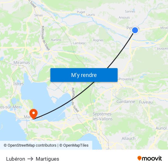 Lubéron to Martigues map