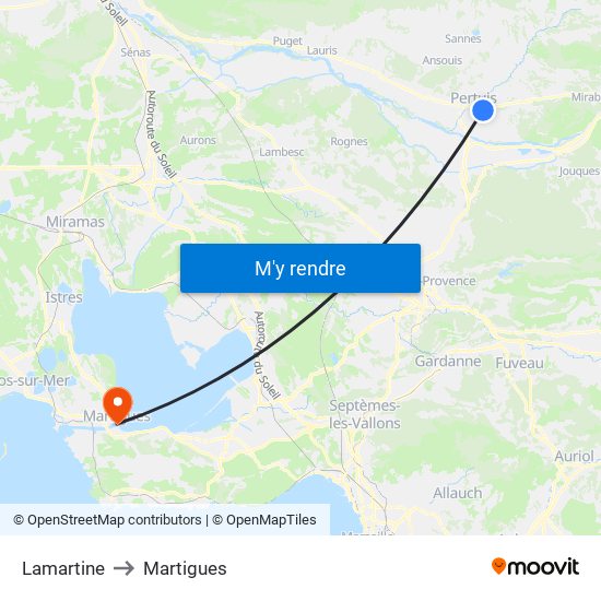 Lamartine to Martigues map