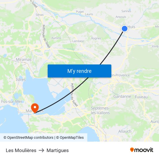 Les Moulières to Martigues map