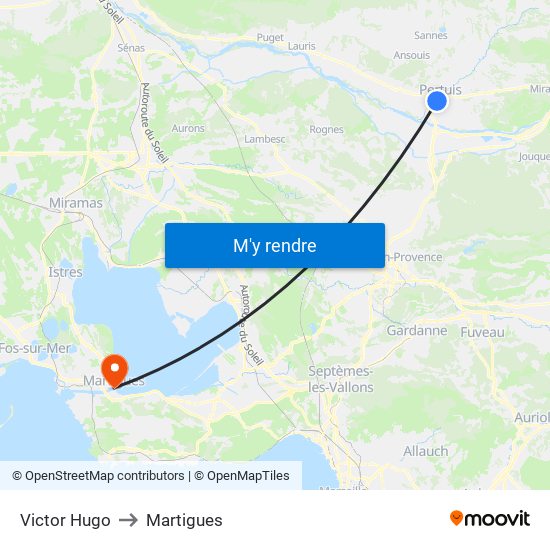 Victor Hugo to Martigues map