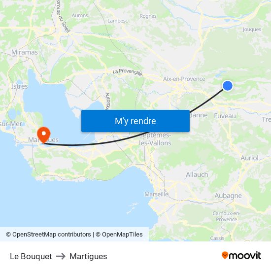 Le Bouquet to Martigues map
