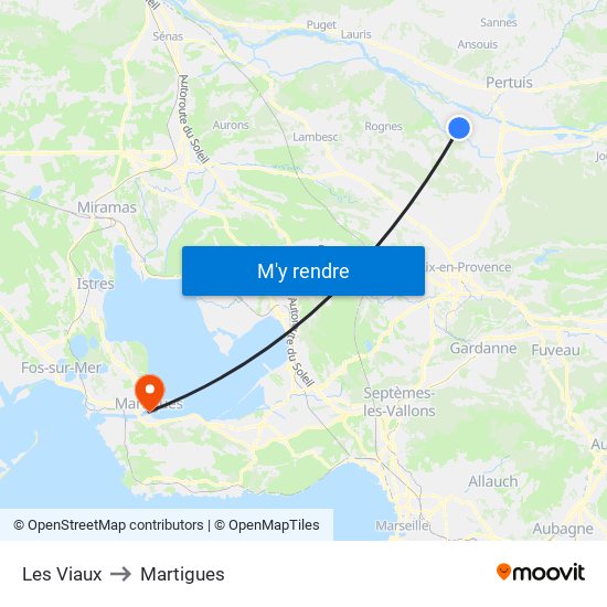 Les Viaux to Martigues map