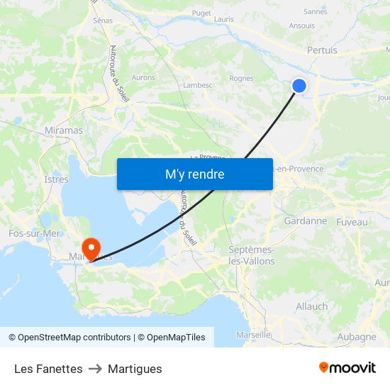 Les Fanettes to Martigues map